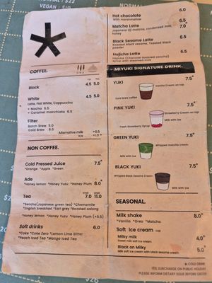 Drinks Menu at MIYUKI Japanese Cafe and Dining in Stirling