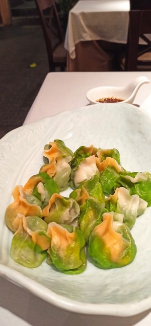 Multicolour dumplings at Ziputi Vegetarian Restaurant in Beijing
