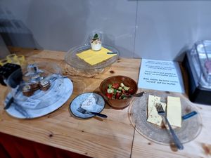 Part of breakfast buffet (everything on photo is vegan) at Hotel Malleberg in Bruges