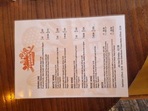 Wine list at Charlie's Angels Kitchens in Tunbridge Wells