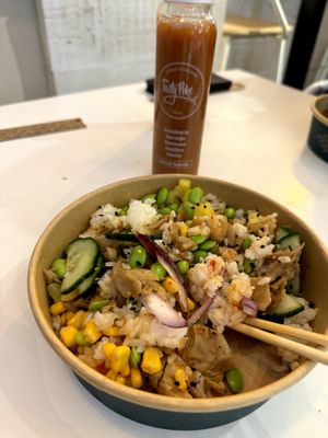 Heura veggie poke bowl at Tasty Poke Bar in Valencia