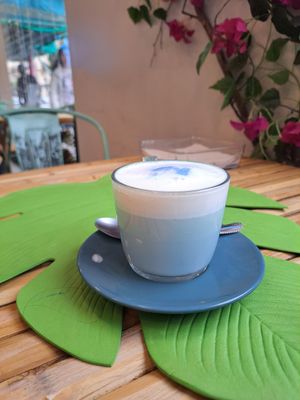 Latte con spirulina at Rompiendo Cocos in Valencia