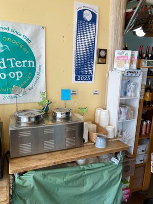 The cafe: two thingies of soup, only one of which is veg.  at Good Tern Co-op Cafe in Rockland