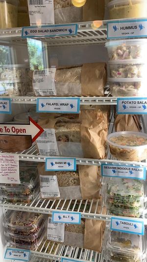 The to-go cooler at Good Tern Co-Op, filled with plenty of vegan options at Good Tern Co-op Cafe in Rockland