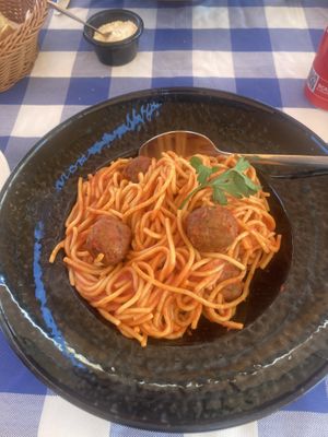 Vegan meatball Napolitana spaghetti  at Kings Restaurant  in Paphos