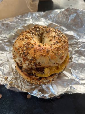 Tofu scramble bagel-is vegan and very average.  at Maude's Classic Cafe in Gainesville