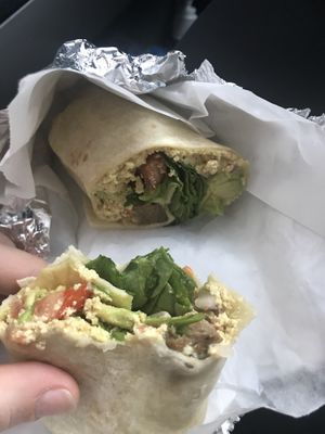 Tofu cyclist’s dream on flour tortilla  at Maude's Classic Cafe in Gainesville