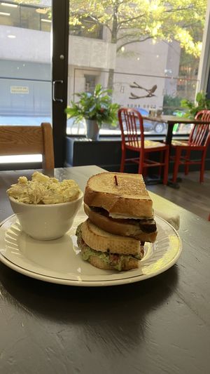 Tomato Fig sandwich with side Potato Salad  at Wishbone Food Shop in Richmond