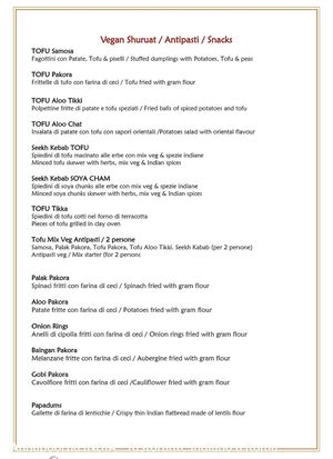 Menù vegano  at Annapoorna Indian Restaurant in Rome