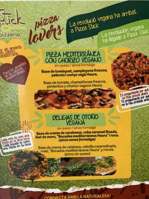 Menu with the vegan pizzas (though not available).  at Pizza Stick in Puigcerda