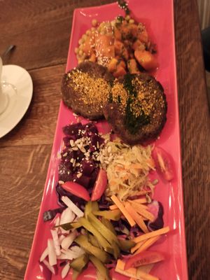 Vegetable stew with buckwheat chops at Maitri-vegan&glutenfree in Poznan