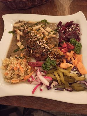 Potato tar with mushroom sauce at Maitri-vegan&glutenfree in Poznan