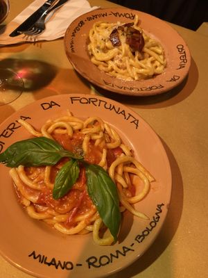 Tomato and basil with egg free pasta   at Osteria da Fortunata in Rome