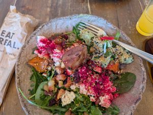 Tofu on honey and goat cheese salad at Honest Greens in Lisbon