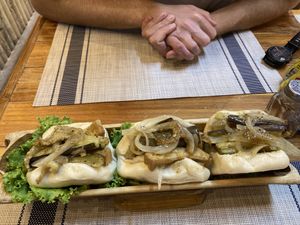 Aubergine tofu bao  at Family Bakery in Nong Khiaw
