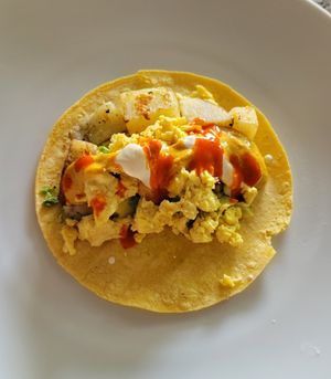 Breakfast tacos made with stuff from their storw at Leevers Locavore in Denver