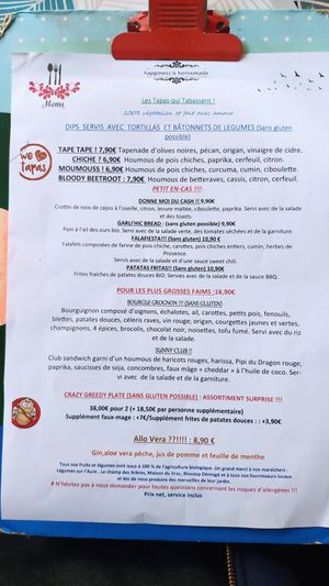 Food menu at Greedy Guts in Caen