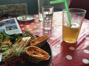 sorry I had to start my wrap without you at Greedy Guts in Caen