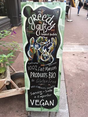 This is the sign to look for on the street.....otherwise you might not find the place   at Greedy Guts in Caen