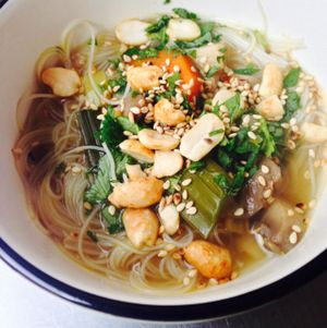 gluten free/vegan noodle soup at Greedy Guts in Caen