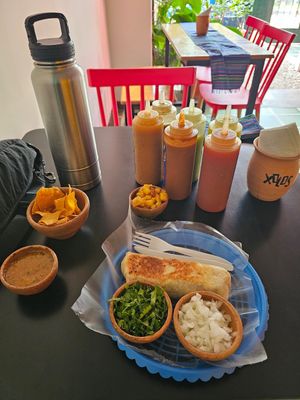 Veggie burrito with soy meat at Xolos Mexican Food in Santa Ana