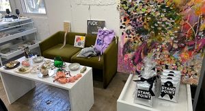 Inside - filled with artworks made by the 2 owners  at Stand Point in Fukuoka