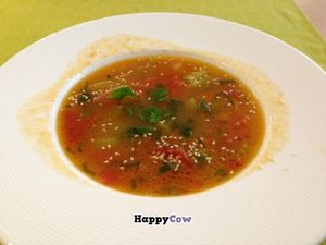 hot tomato soup - although on the menu it looked like a cream soup, it is a broth based soup which was tasty at Raw Gourmet in Riga