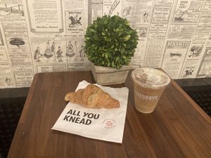 Vegan croissant and cold brew  at Gregorys Coffee - E 46th St in New York City