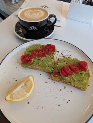 Avocado toast (without egg) and soy latte at Brunch Sa in Sarajevo