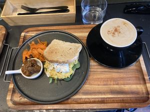 Egg sandwich with hot caramel chai   at anthrop. in Tokyo