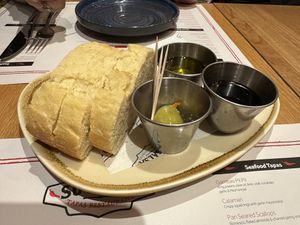 Bread and great olives oil  at So Salsa in Liverpool