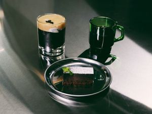 coffee and gâteau au chocolat set & ketelspresso martini (special cocktail) at HVEN in Tokyo