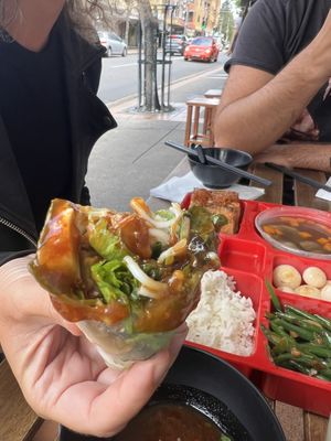 Vietnamese roll with chilli saucee  at Vn Street Foods in Marrickville