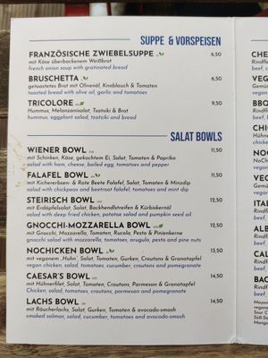 Menu at cafe camus in Vienna