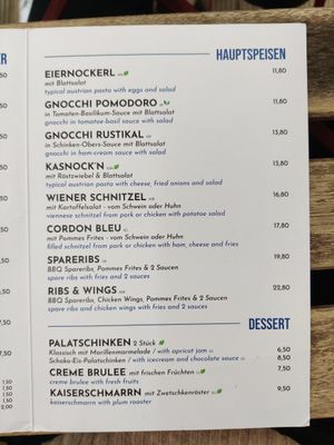 Menu at cafe camus in Vienna