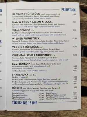 Menu (breakfast) at cafe camus in Vienna