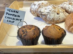 Vegan pumpkin chocolate chip muffin  at Green Line Cafe in Philadelphia