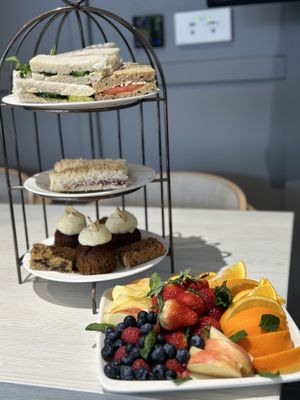 Vegan afternoon tea comprising 3 types of sandwich and 3 types of cake. Delicious!  at Haskins Garden Centre Snowhill in Crawley