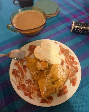 Saffron sticky cake with cream  at RÅG in Uddevalla