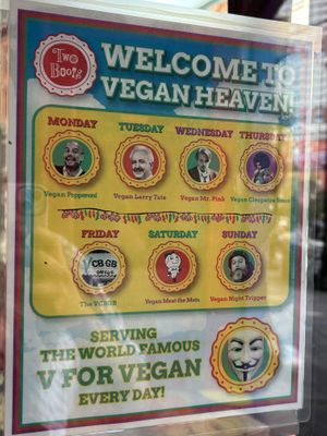 The vegan slice line up  at Two Boots Pizza in Jersey City