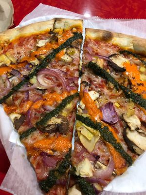 Vegan pizza. Fairly big slices. at Two Boots Pizza in Jersey City