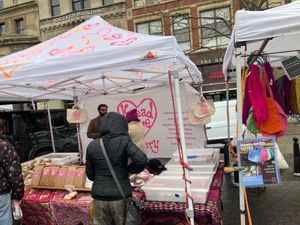 Kiosk in farmer's market at Knead Love Bakery in New York City