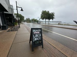 sandwich board menu outside Vitalist which is located across Lake Minnetonka at Vitalist Superfood in Spring Park