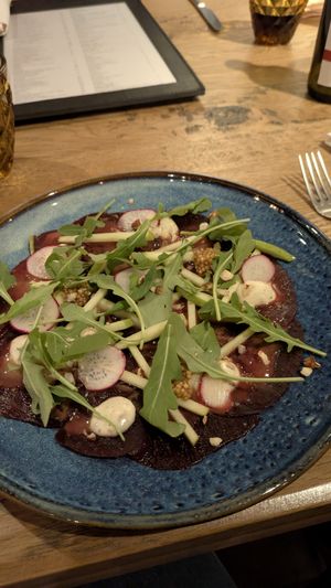 Vegan carpaccio starter at LAMUSO in Turnhout