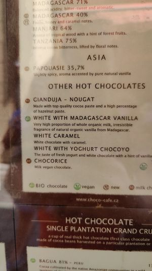 Part of the menu, which is very clearly marked vegan at Choco Cafe in Prague
