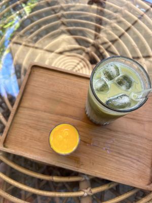 Ginger shot and matcha  at Pregnant Coconut Caffe in Jimbaran