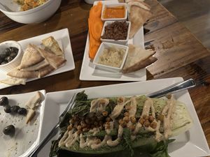 Grilled romaine salad, dip trio, olives  #Veganuary at Purple Olive  in St Augustine