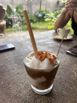 Coconut coffee with soja milk  at SisterFields in Tam Coc