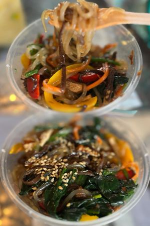 Spicy Korean Stir-Fried Glass Noodles 韓式粉絲 (小辣) (Photo by Beau Sam Sze) at Veggie Mami - 素食媽咪 in New Territories