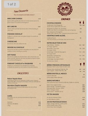 Menu, with vegan options available of some are requested without cheesee  at Two Amigos in Lyon